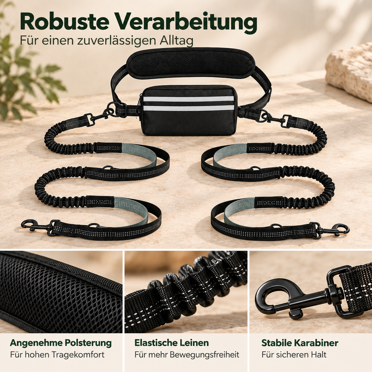 Freihand-Leine mit Bauchgurt & Tasche