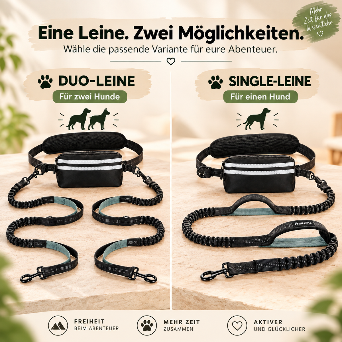 Freihand-Leine mit Bauchgurt & Tasche