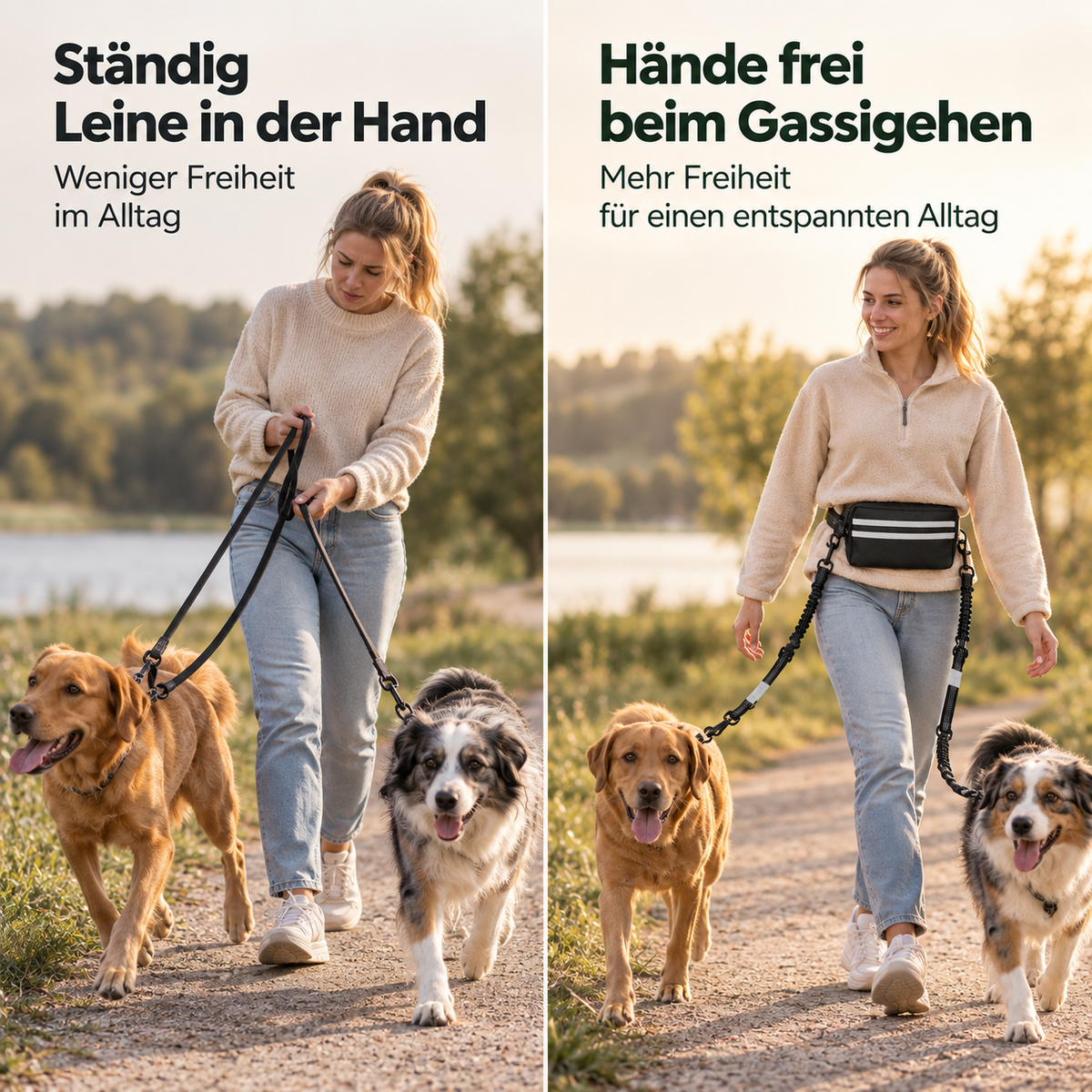 Freihand-Leine mit Bauchgurt & Tasche