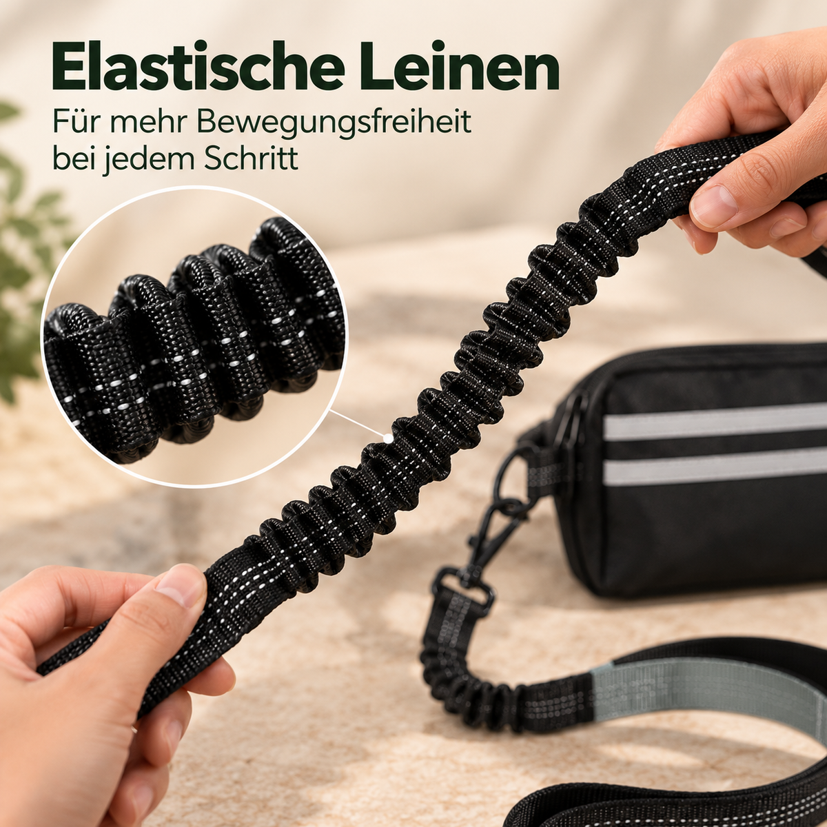 Freihand-Leine mit Bauchgurt & Tasche