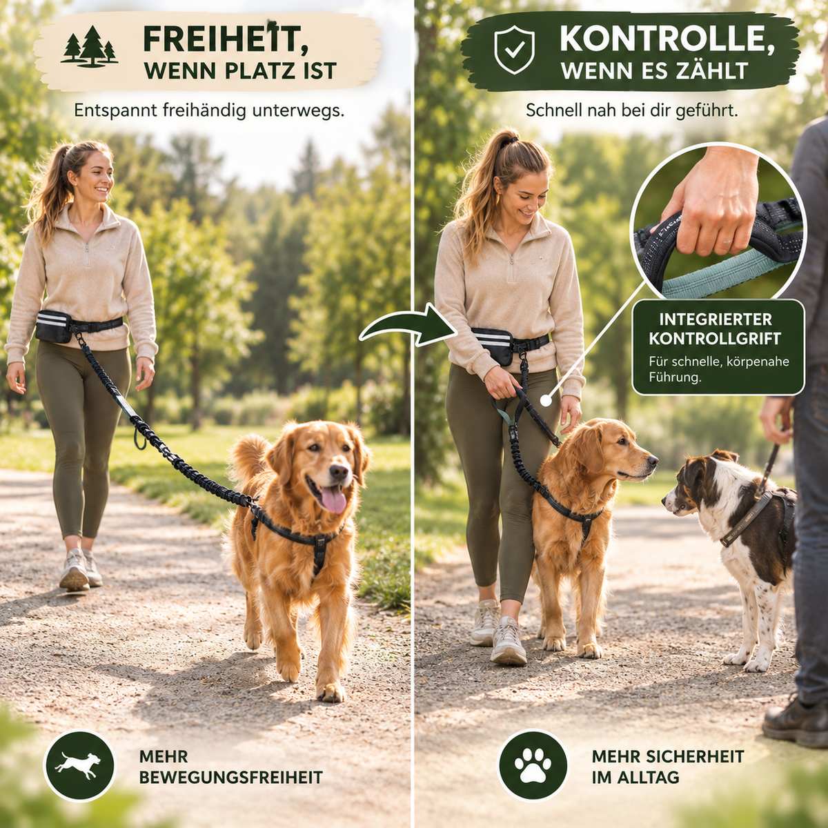 Freihand-Leine mit Bauchgurt & Tasche